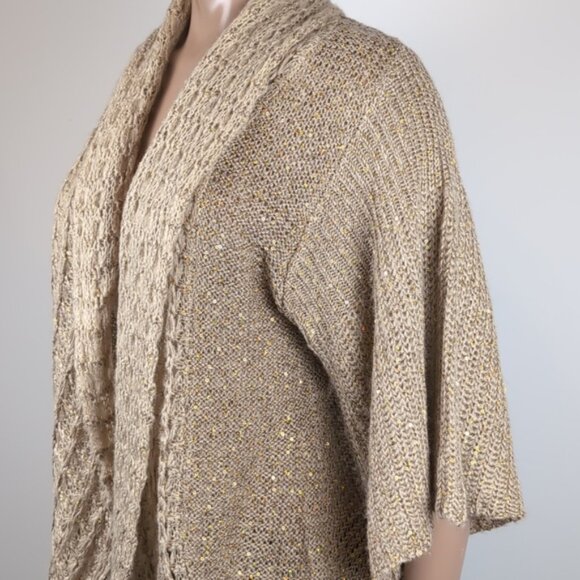 Orange Cocoon Cardigan Sweater Open Knit Flare Sleeve Metallic Gold Neutral - Picture 7 of 13